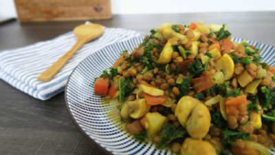 Boerenkool met linzen en champignons recept